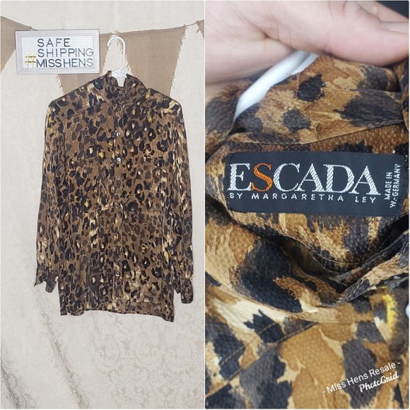 Escada Tops - ESCADA BROWN TAN CHEETAH PRINT BUTTON UP
